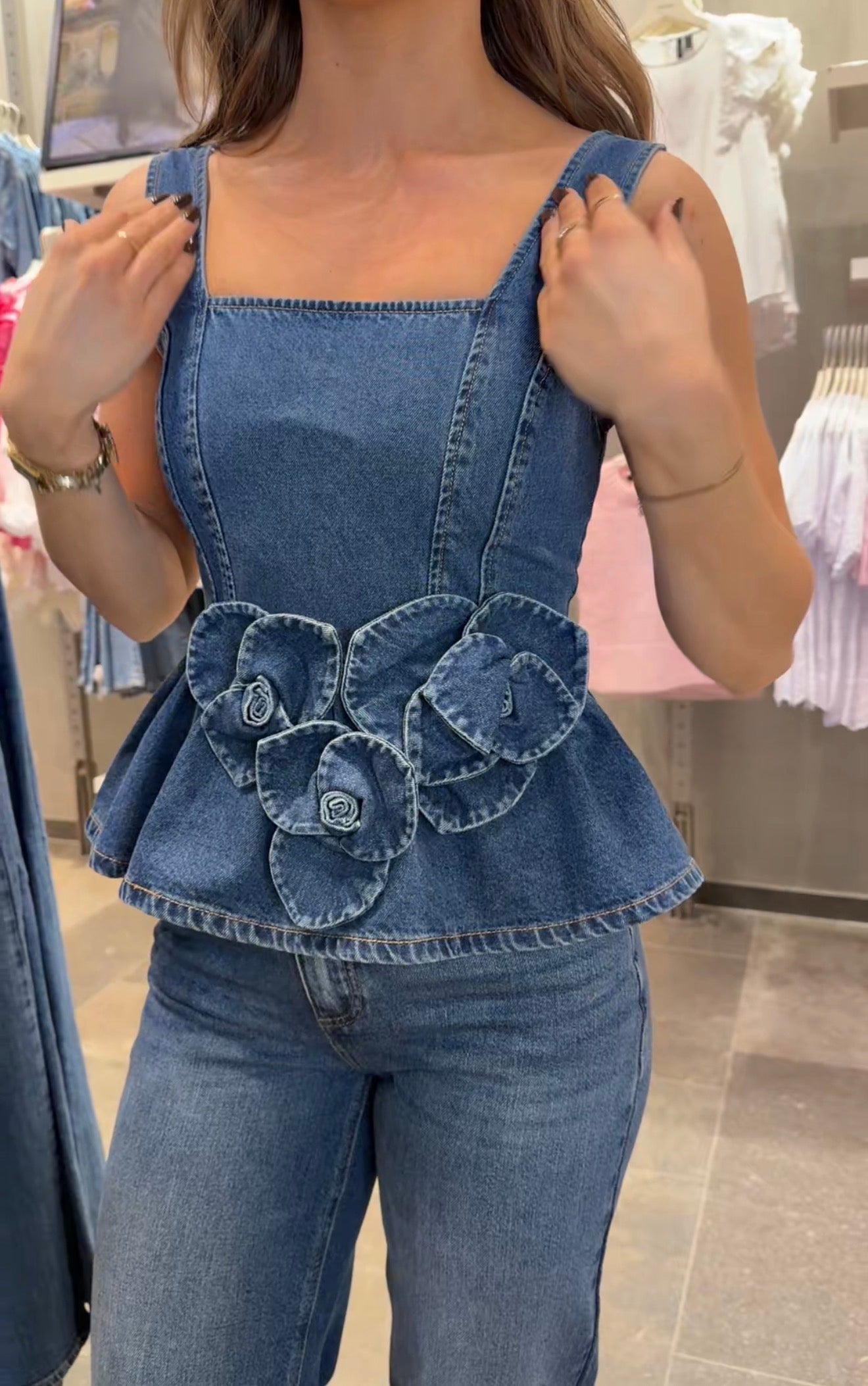 YASELSIE Top - Medium Blue Denim